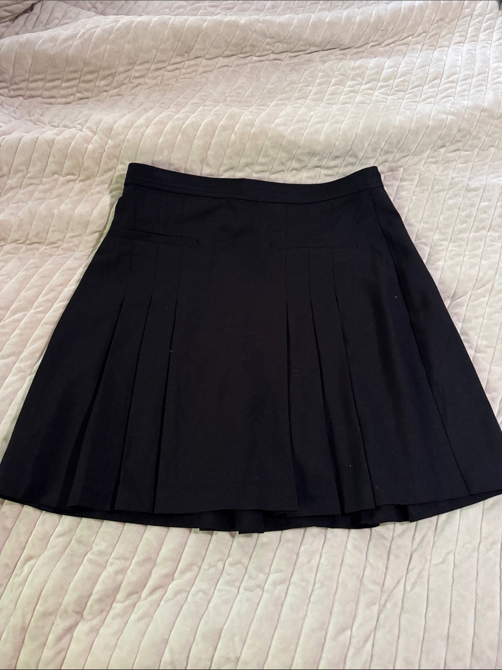 LOFT Black Pleated A-Line Skirt